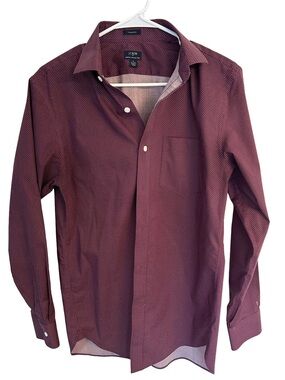 J. Crew Factory  Men’s Burgundy Microdot Button-Up Shirt. Size M